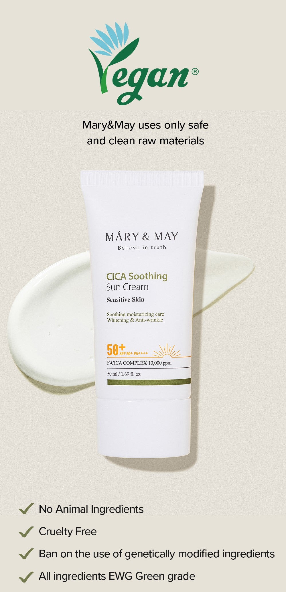 MARY&MAY CICA Soothing Sun Cream SPF50+ PA++++ - 50ml