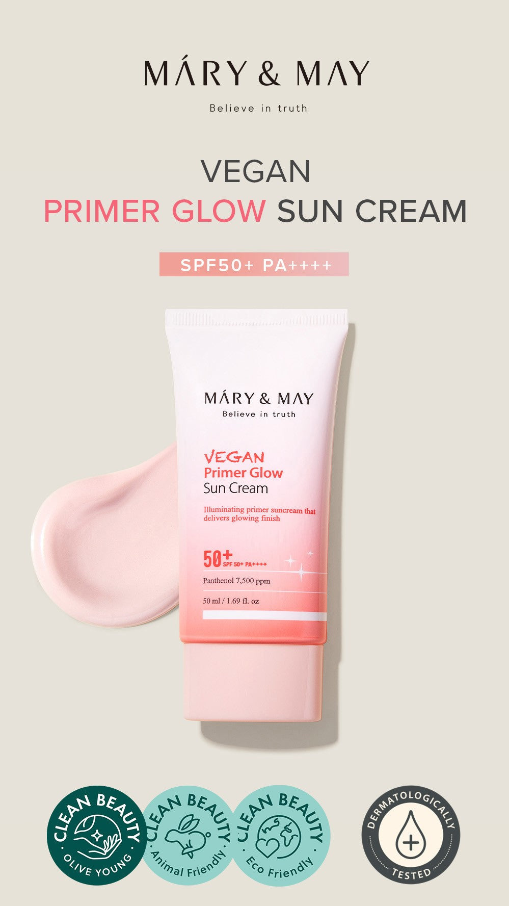 MARY&MAY Vegan Primer Glow Sun Cream SPF50+ PA++++ 50ml