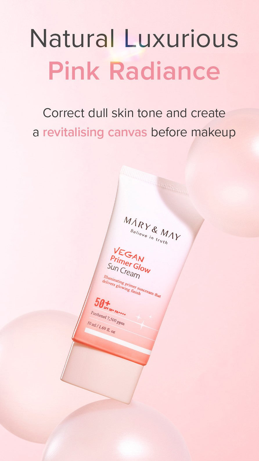 MARY&MAY Vegan Primer Glow Sun Cream SPF50+ PA++++ 50ml