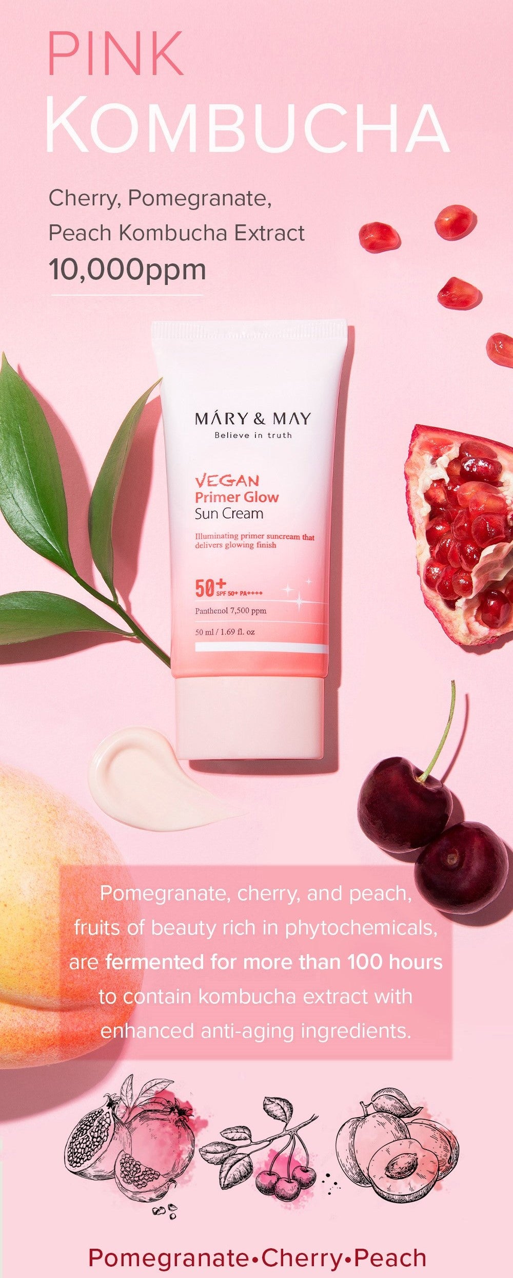 MARY&MAY Vegan Primer Glow Sun Cream SPF50+ PA++++ 50ml