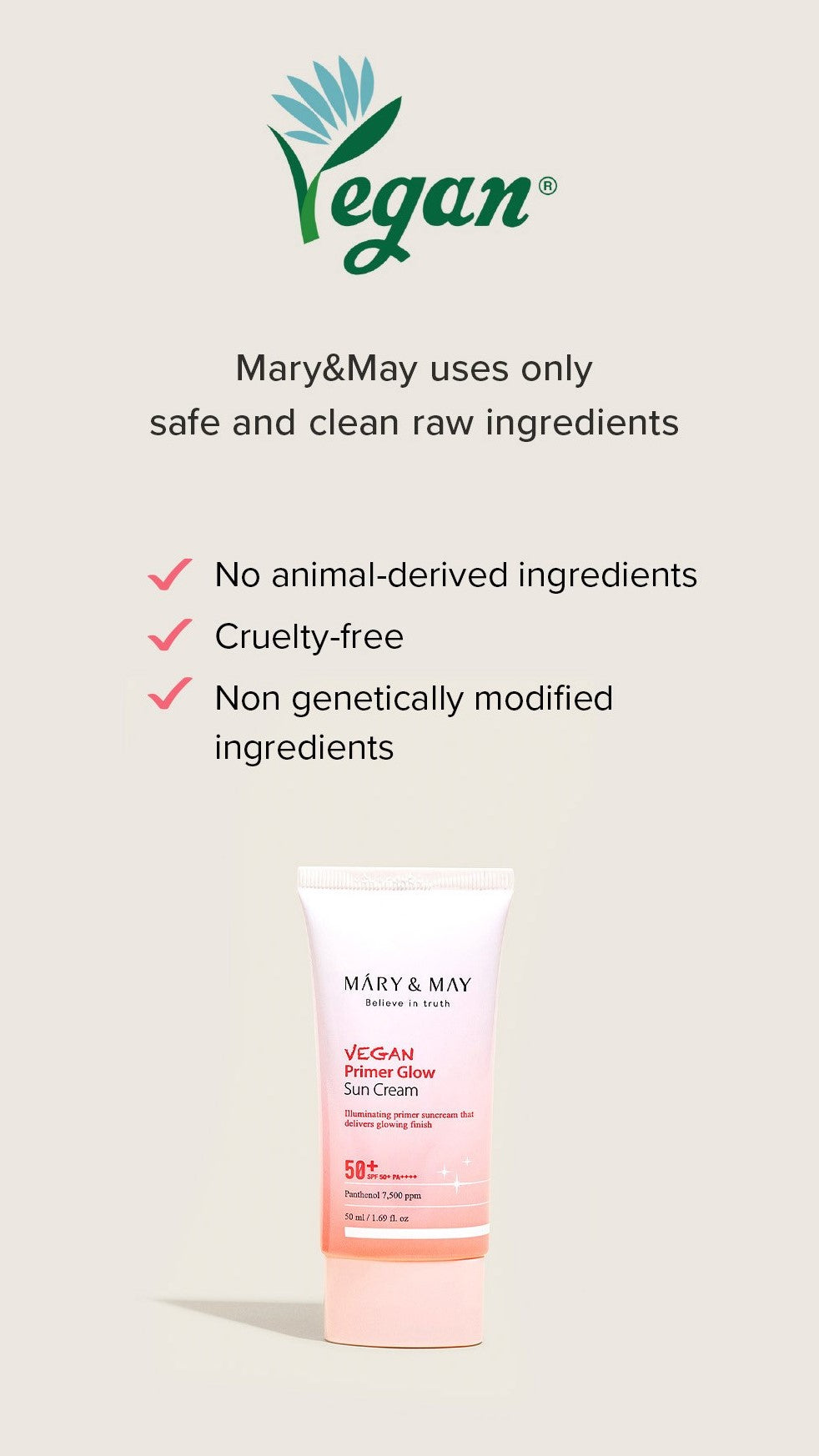 MARY&MAY Vegan Primer Glow Sun Cream SPF50+ PA++++ 50ml