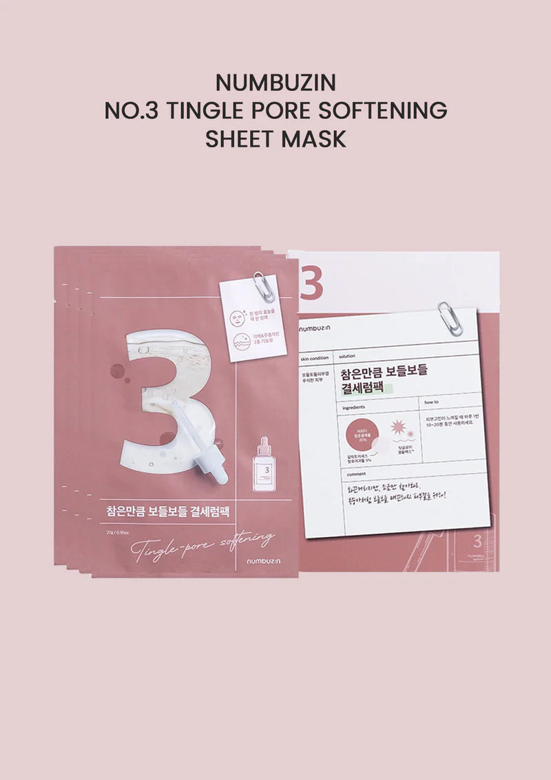 Numbuzin No. 3 Tingle Pore Skin Softening Sheet Mask X 1ea Single